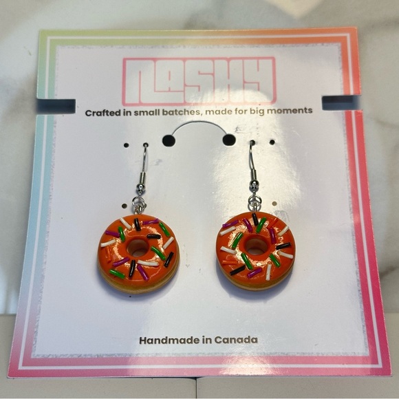 Halloween Orange Sprinkled Donut - Handmade Earrings - Picture 4 of 7